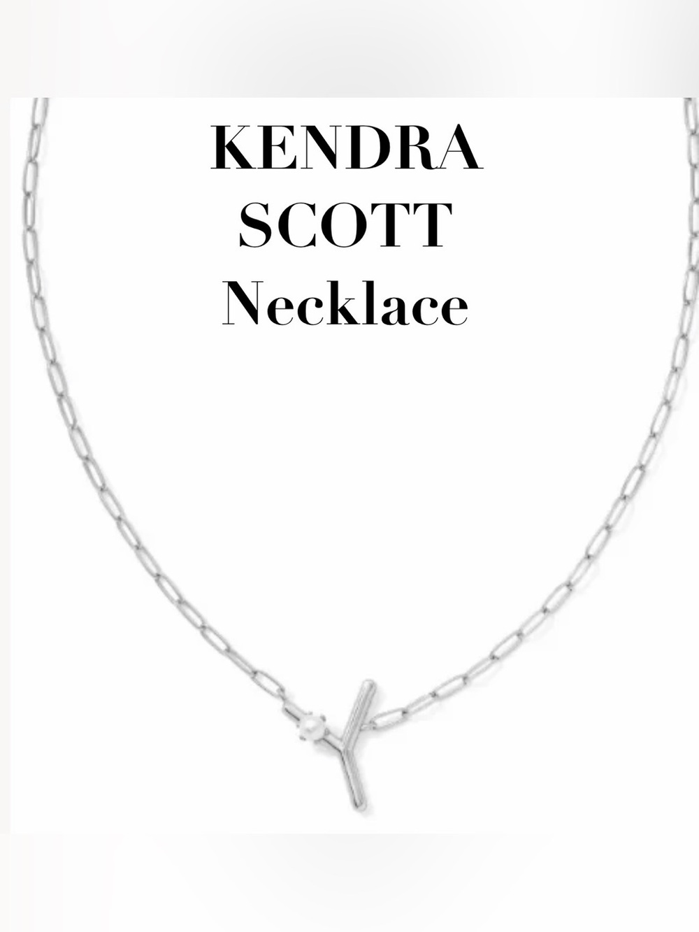NWT KENDRA SCOTT- White Freshwater Cultured Pearl Initial "Y" Pendant in Silver